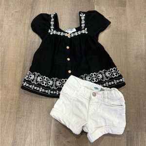 Old Navy Black Blouse with White Embroidery and shorts